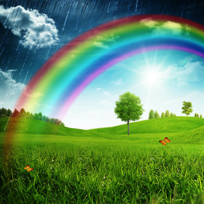 Summer seasonal backgrounds with beauty rainbow for your design